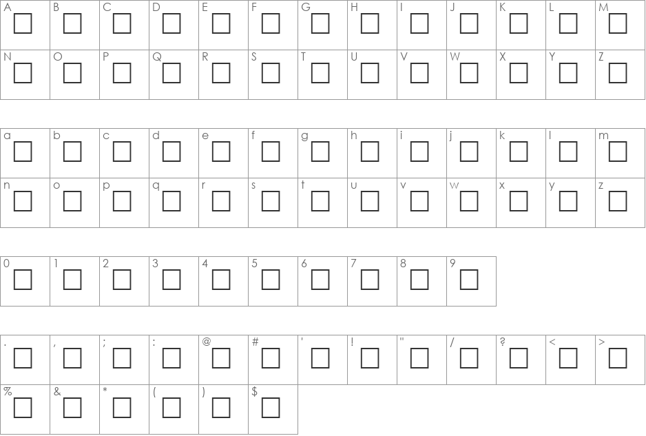 DRUG font character map preview