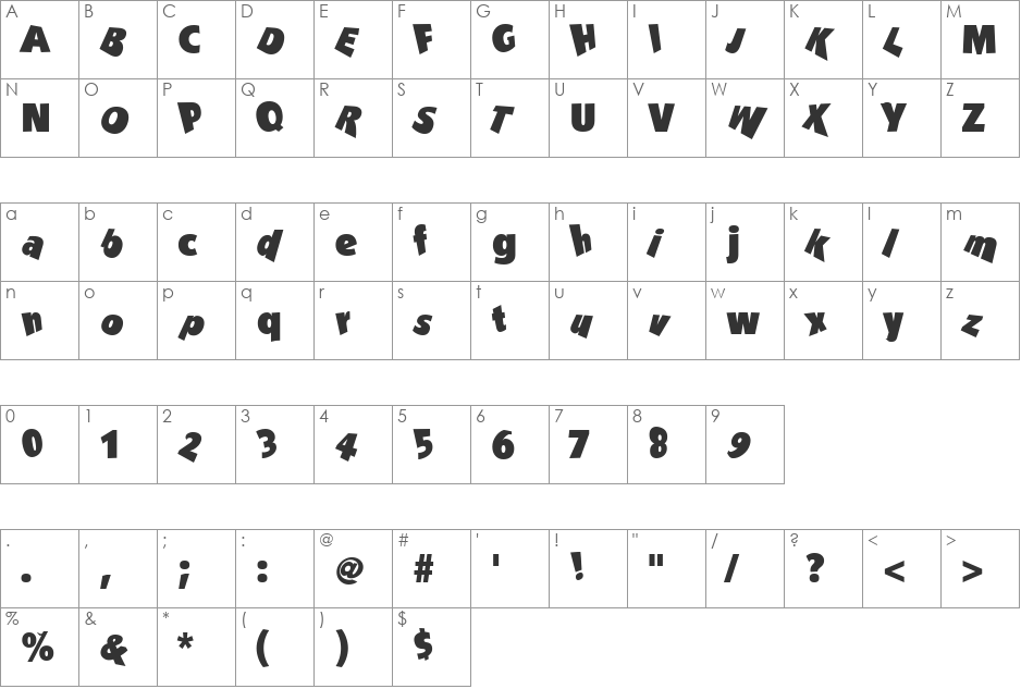 Drunk font character map preview