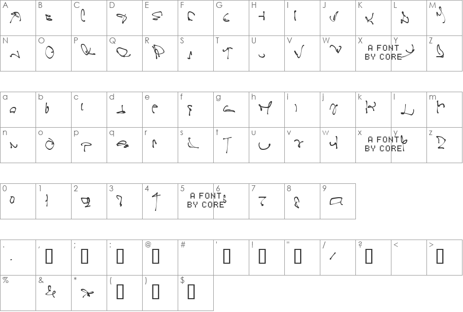 Drunk Punk font character map preview
