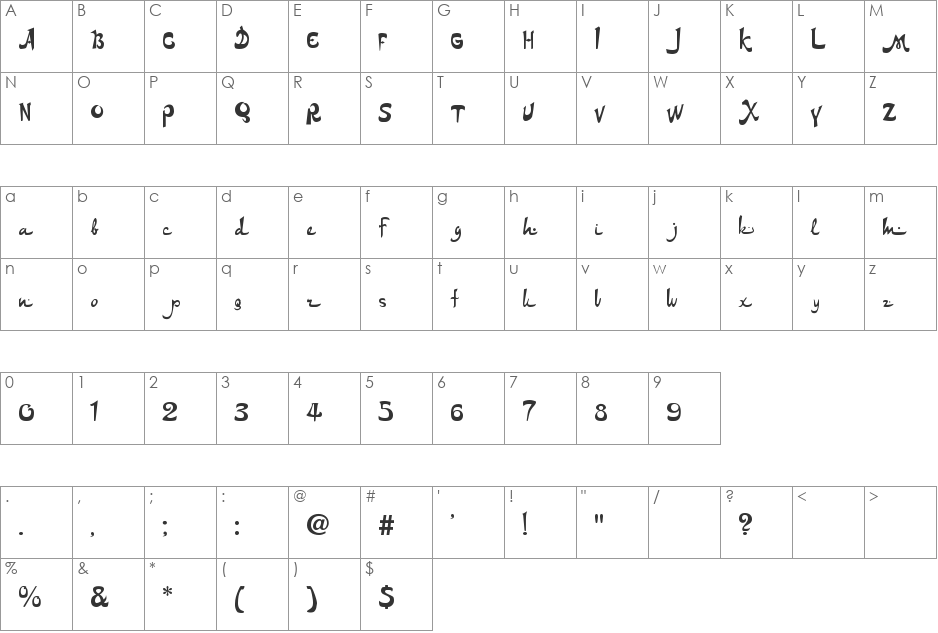 DS Arabic font character map preview