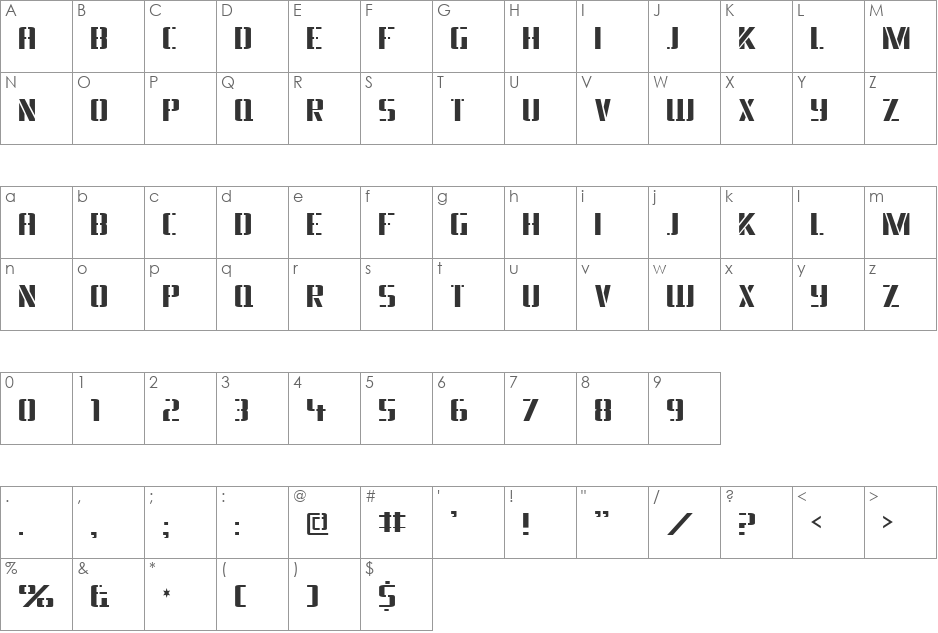 DS Army Cyr font character map preview