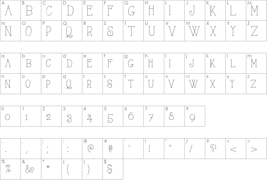 AlwaysHere font character map preview
