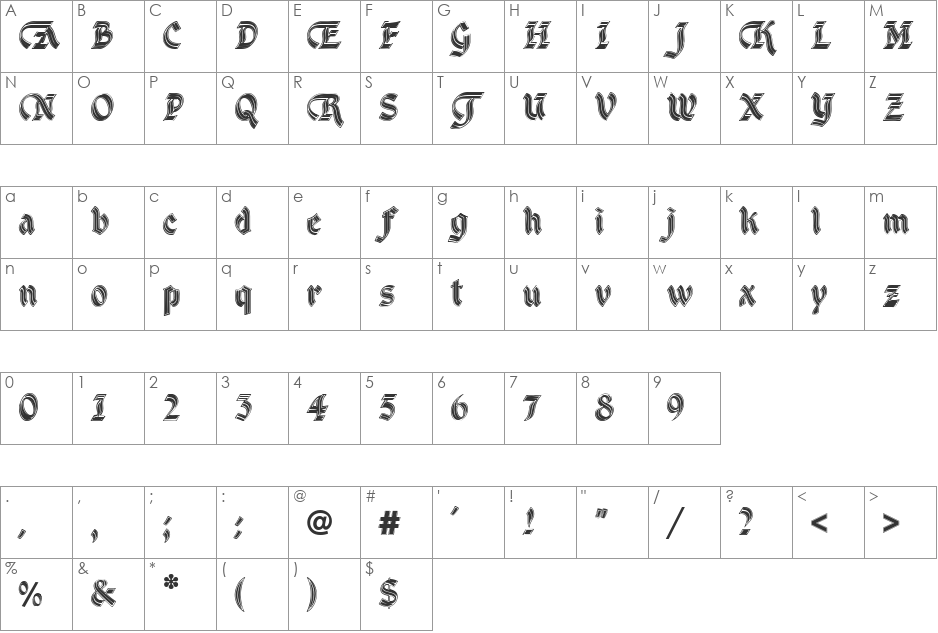 DS Cathedral font character map preview