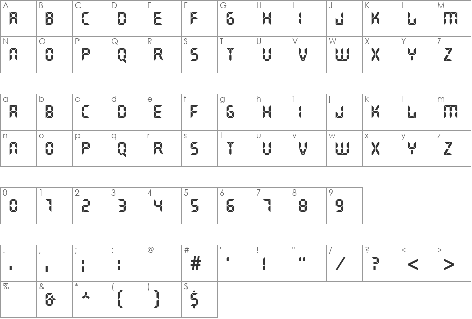 DS Crystal font character map preview