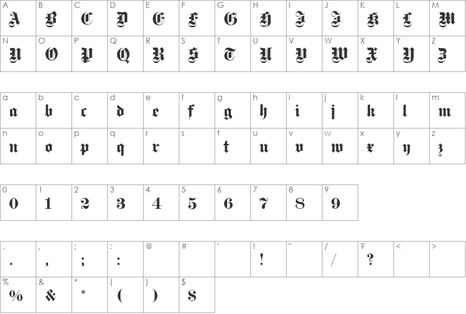 DS Fette Gotisch font character map preview