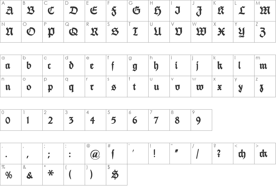 DS FetteThannhaeuser font character map preview