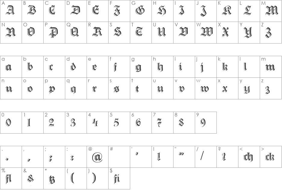 DS HermannGotisch font character map preview