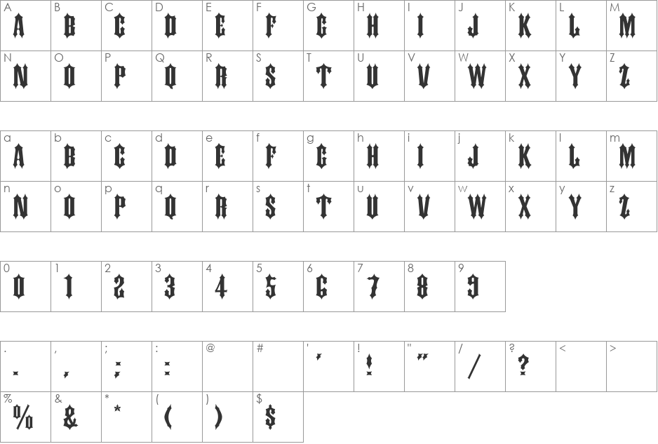 DS Kork font character map preview