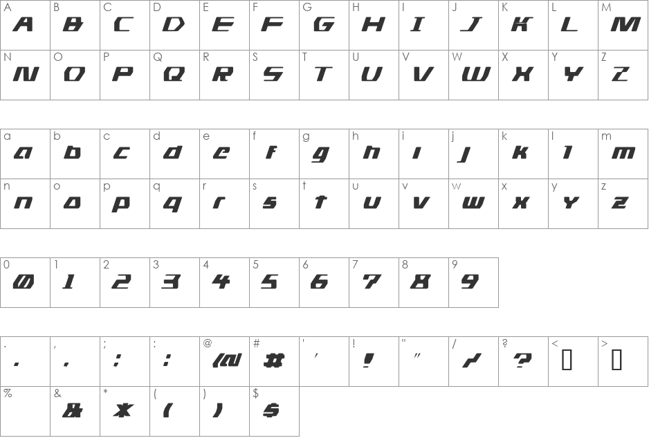 DS man font character map preview