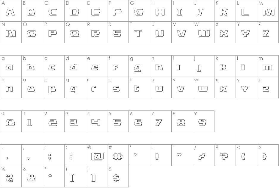 DS man 3D font character map preview