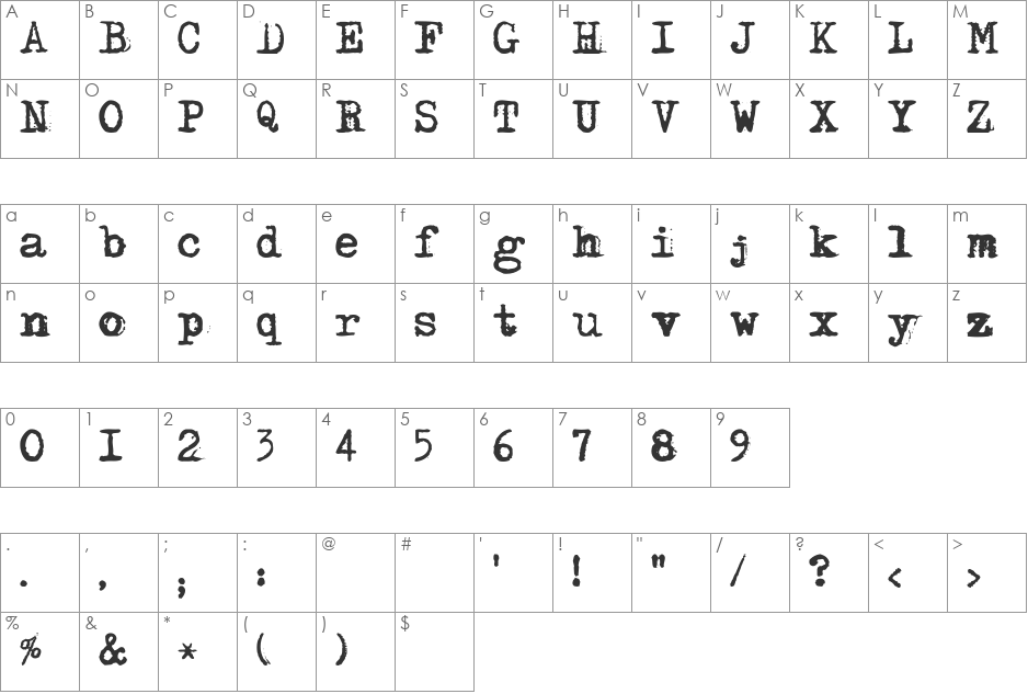 DS Moster font character map preview