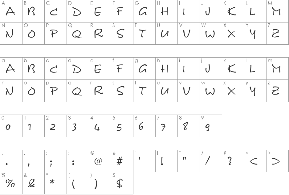 DS Note font character map preview