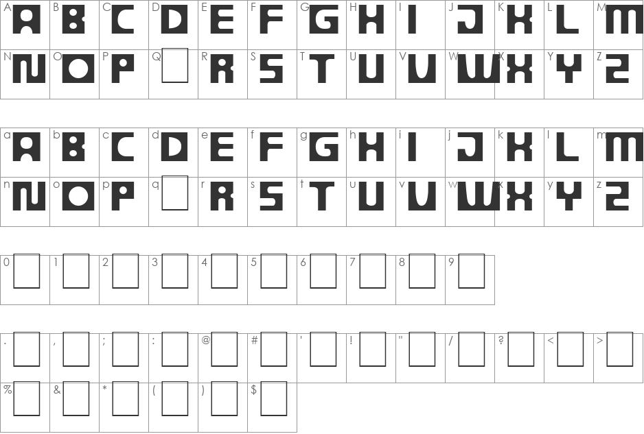DS Progress font character map preview