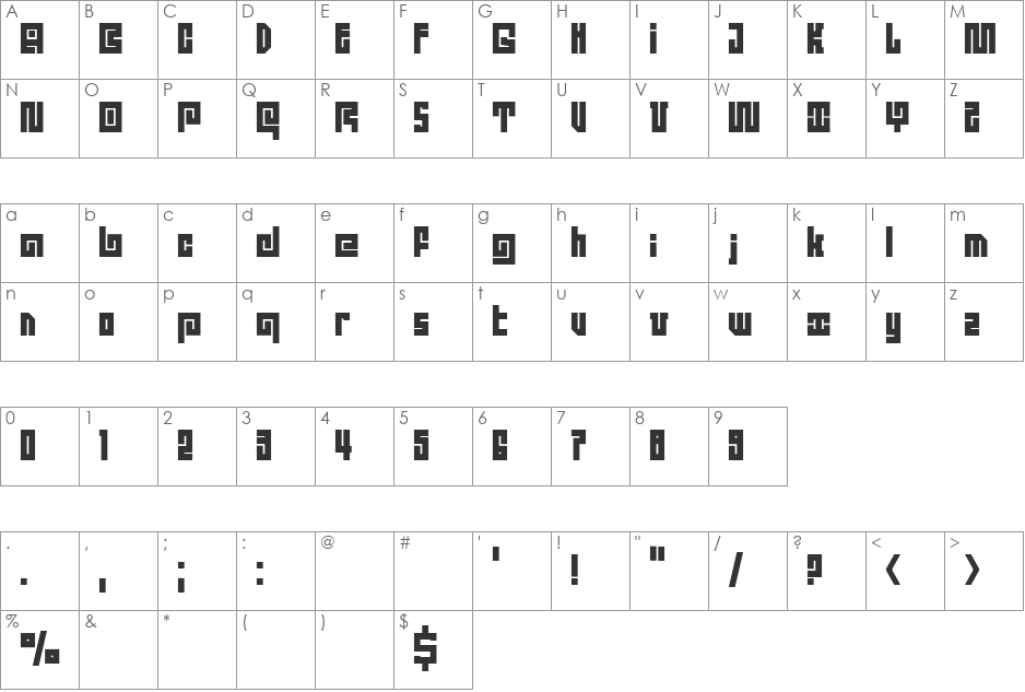 DS Quadro font character map preview