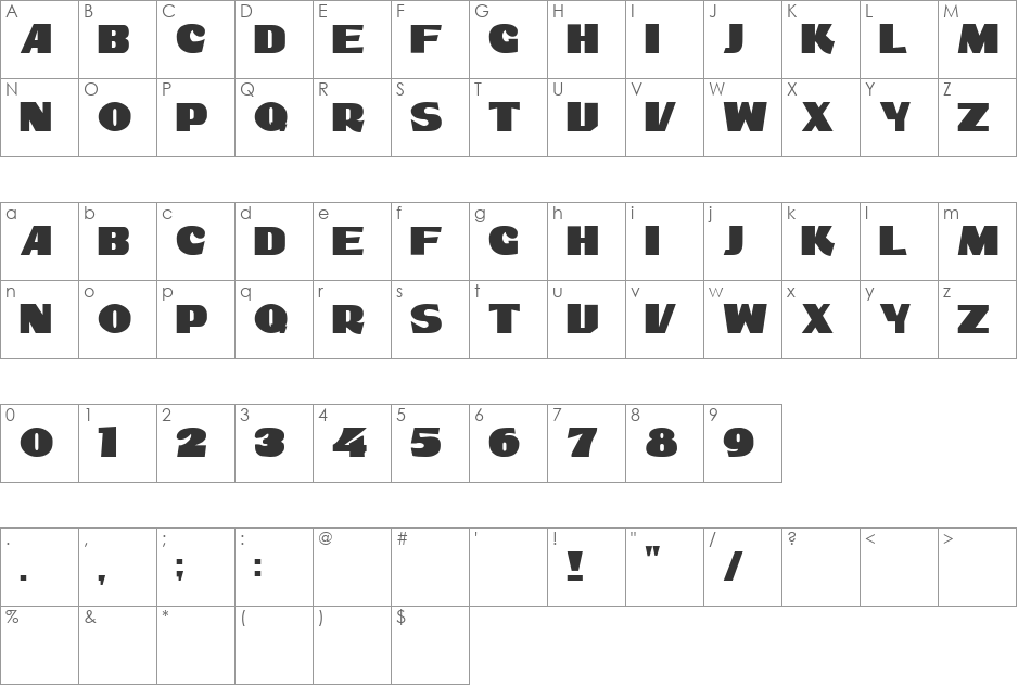 DS ShowBill font character map preview