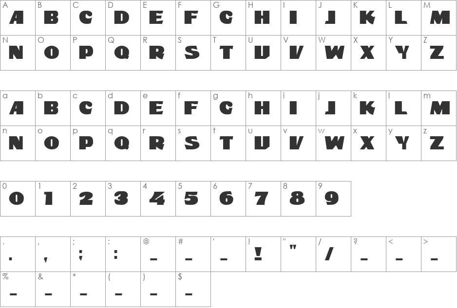 DS ShowBill font character map preview