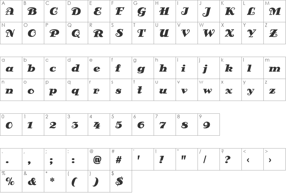 DS Siena Shadow font character map preview