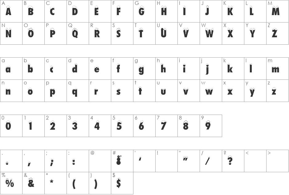 DS Snowfall font character map preview