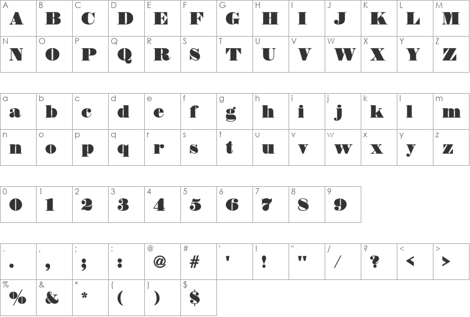 DS Thorowgood Contour font character map preview