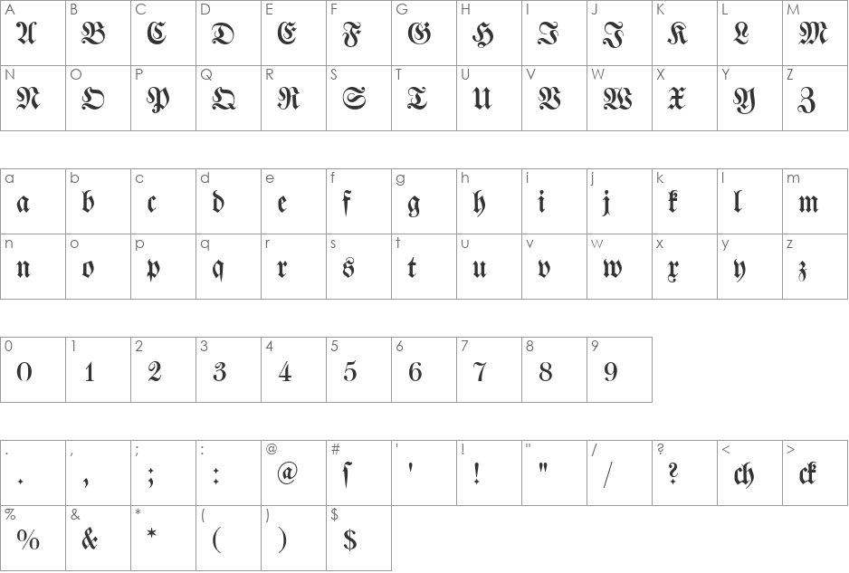 DS Walbaumfraktur font character map preview