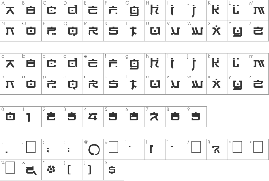 DSJapanCyr font character map preview