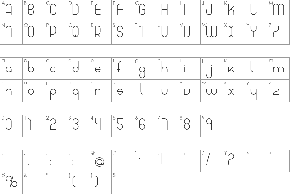 Amable font character map preview