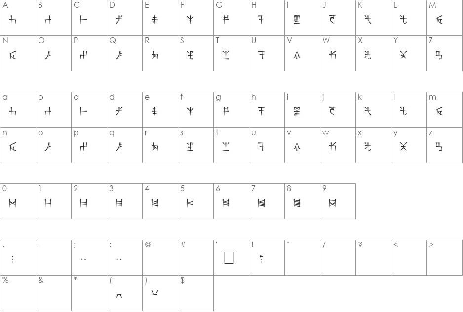 DS_Nasilnese font character map preview