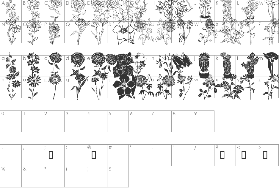 DT Flowers 1 font character map preview