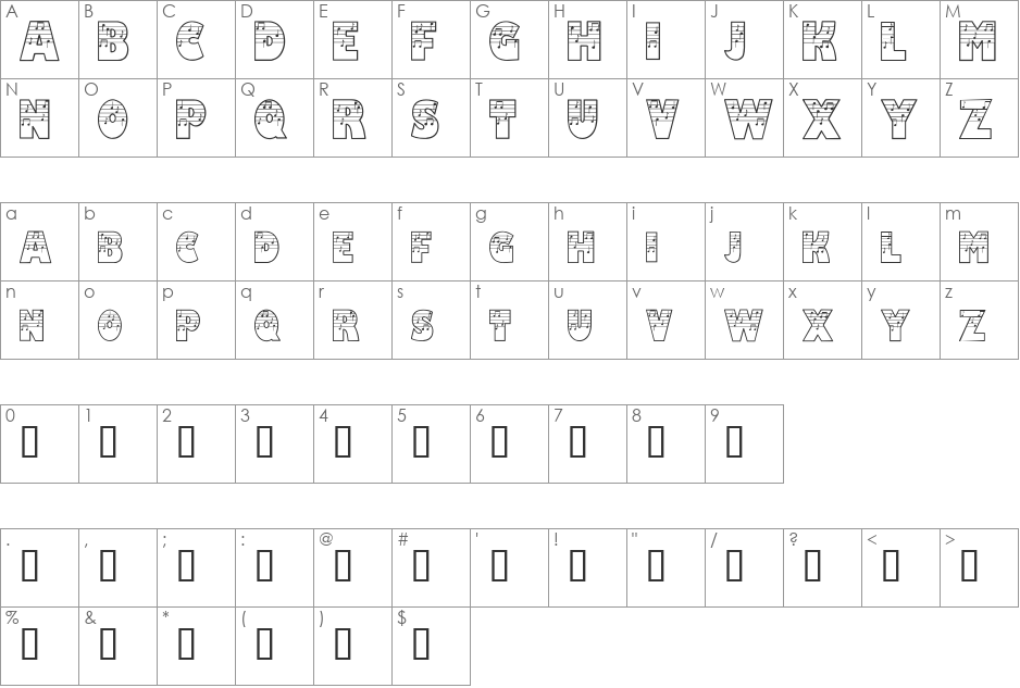 Amadeus font character map preview
