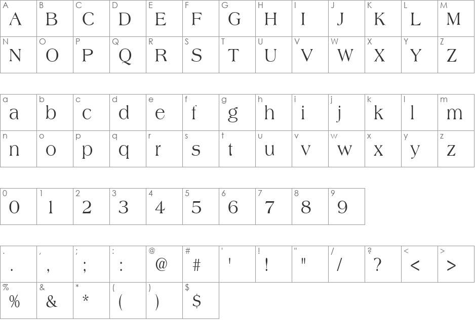 AmalcanCond font character map preview