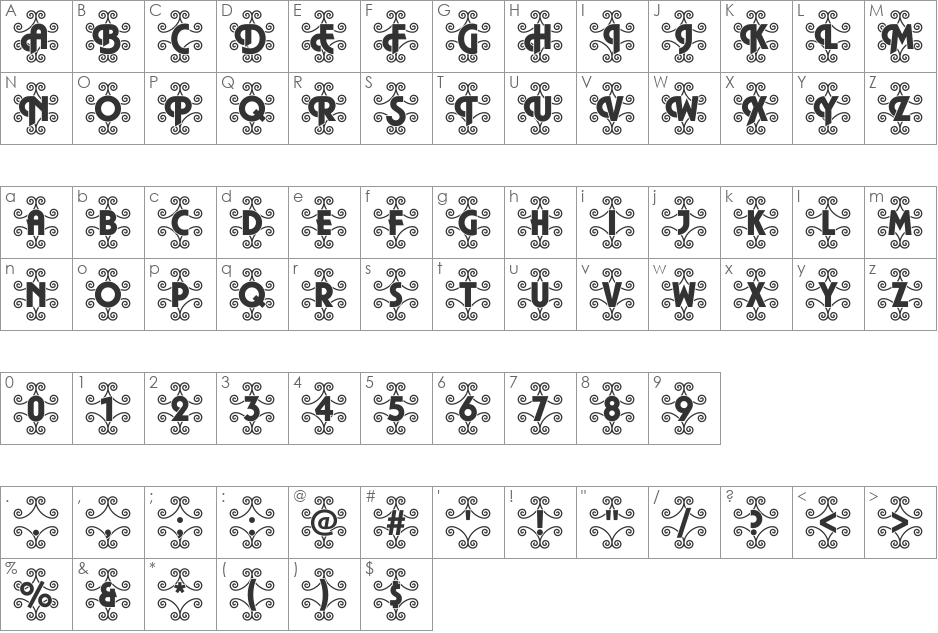 DTCPlazaM46 font character map preview