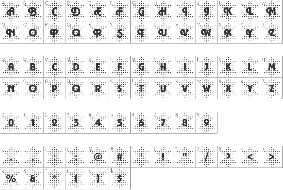 DTCPlazaM47 font character map preview