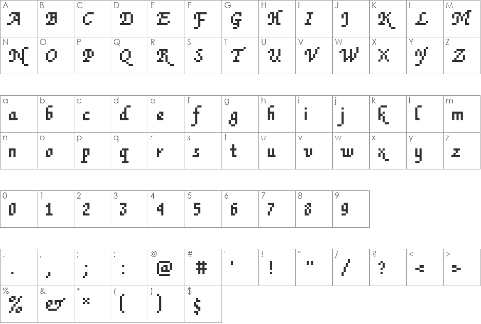 DTCRoughM70 font character map preview