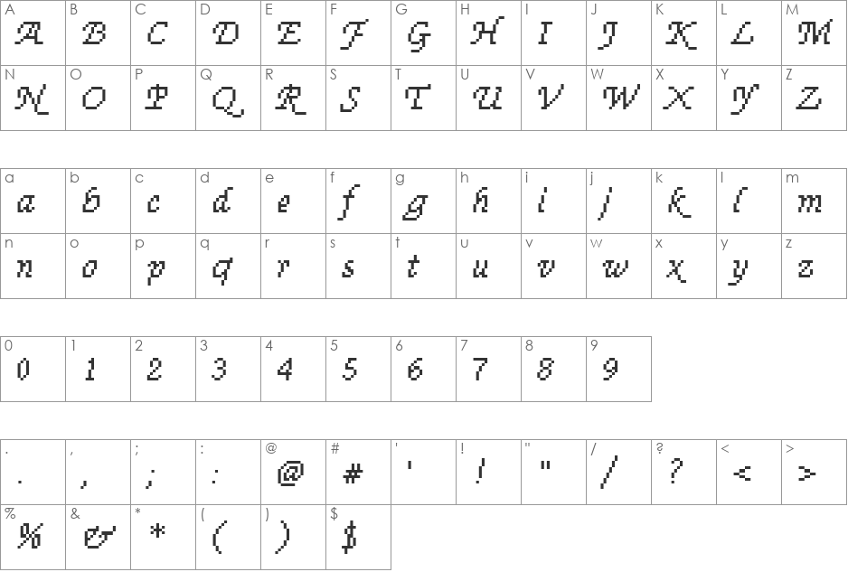 DTCRoughM71 font character map preview
