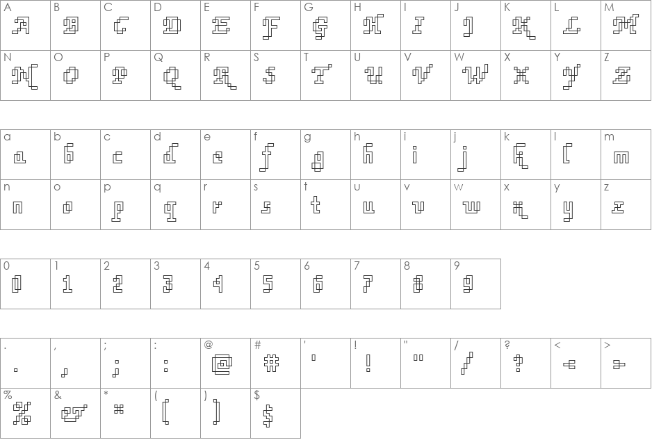DTCRoughM73 font character map preview