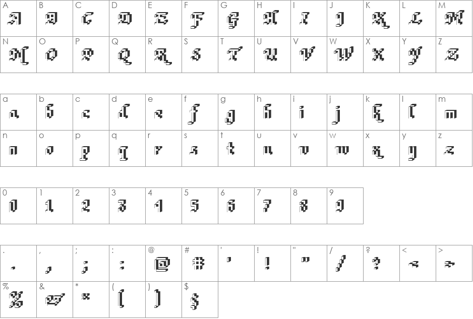 DTCRoughM75 font character map preview