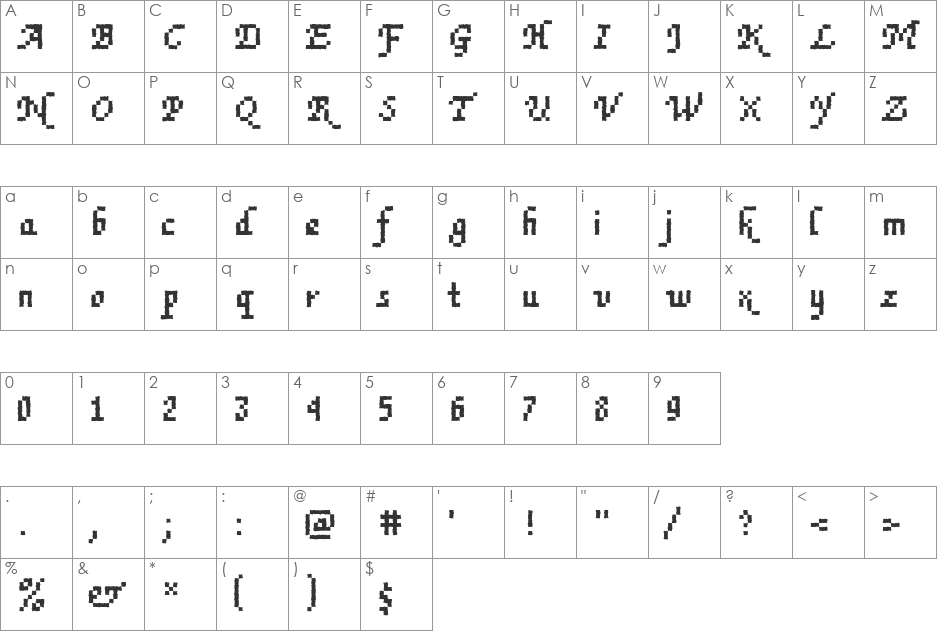 DTCRoughM77 font character map preview