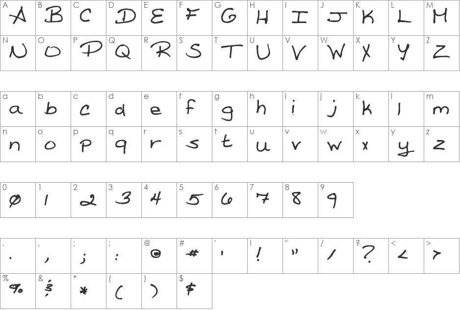 Amanda Reed's Font font character map preview
