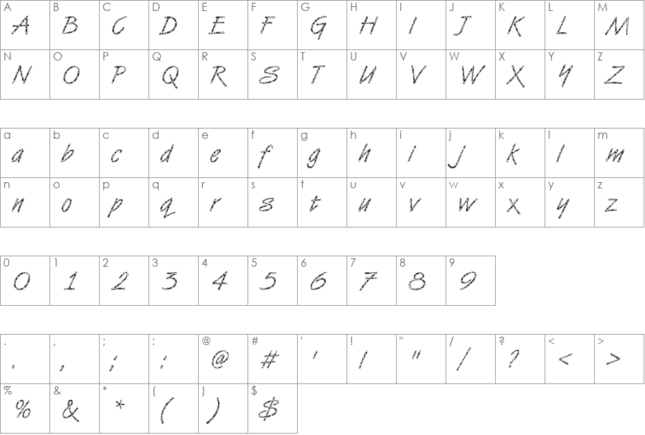 DTCVanDijkM29 font character map preview