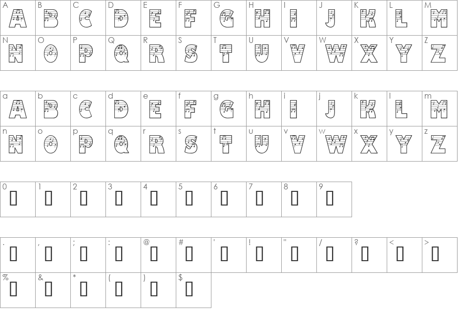 DTNoted font character map preview