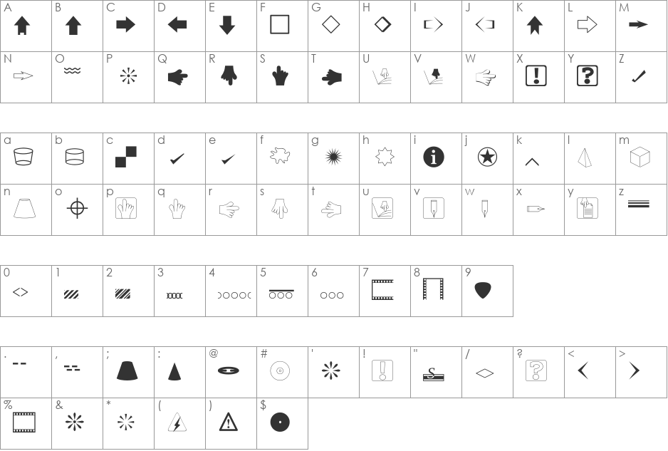 DTPDingbats font character map preview