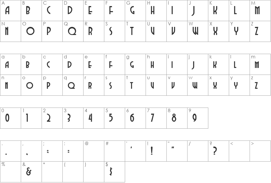 DubbaDubbaA font character map preview