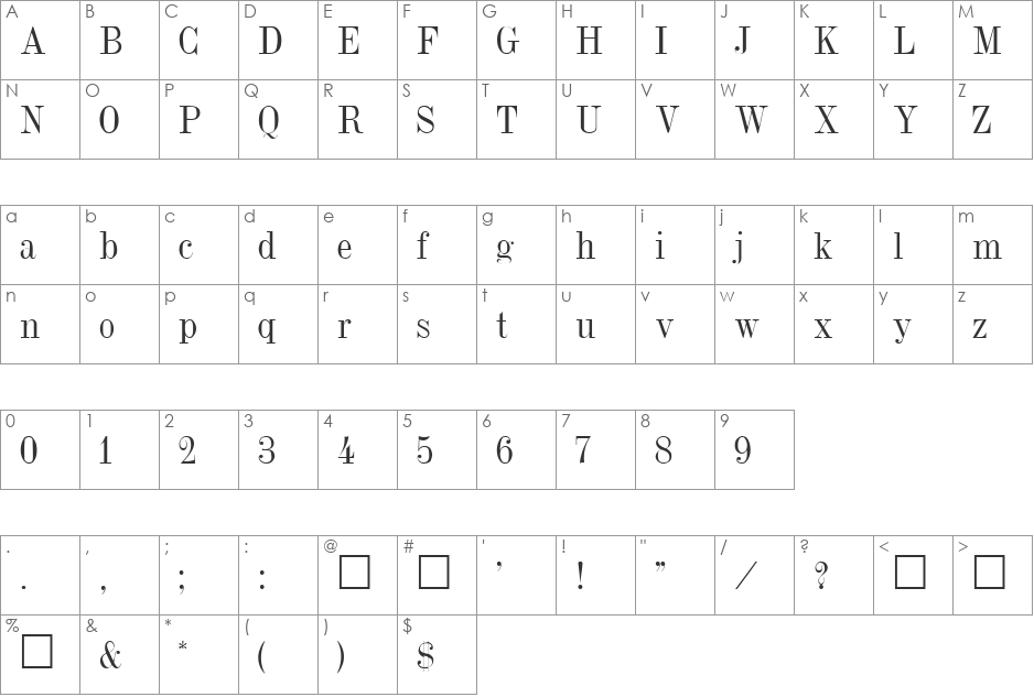 Dubiel (Plain):001.001 font character map preview