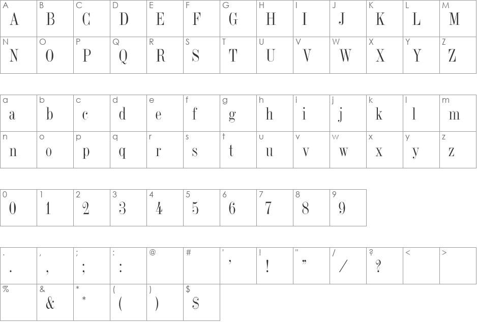 Dubiel (Plain)Thin font character map preview