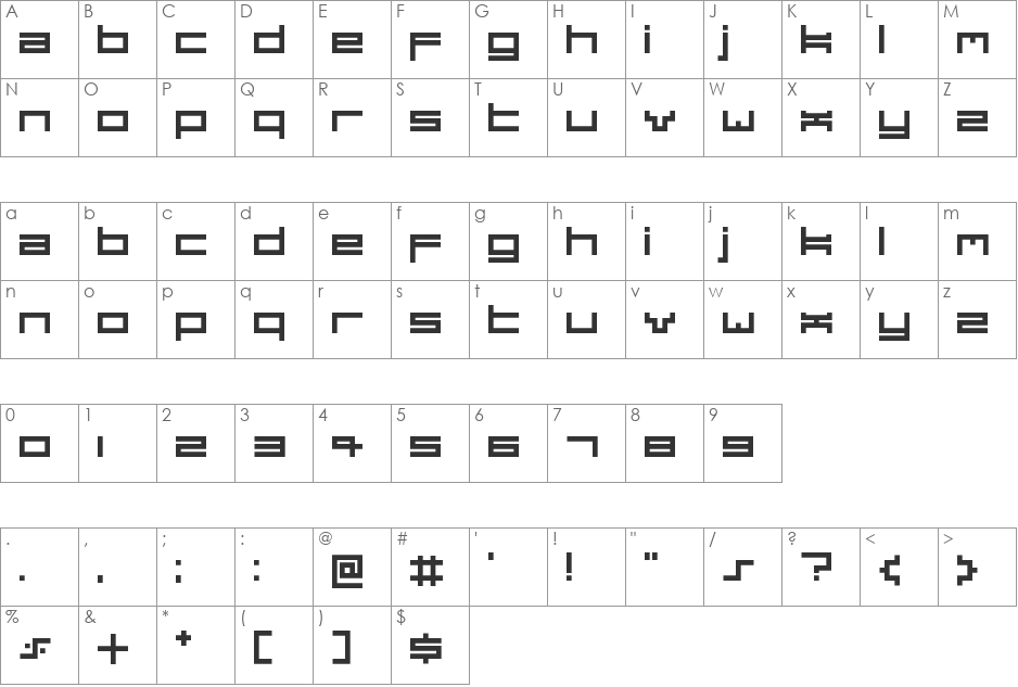 Dubsteptrix font character map preview