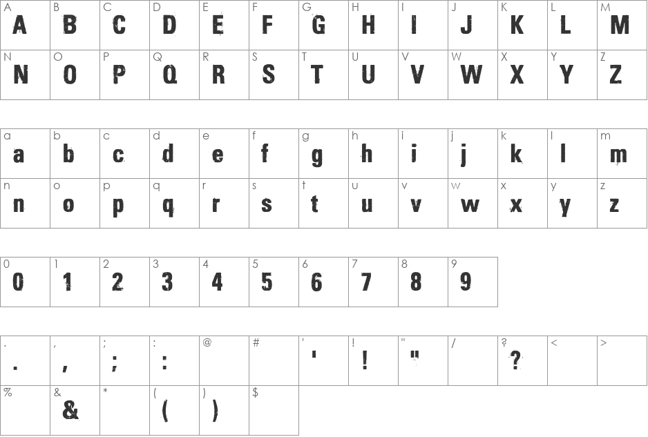 DubTone font character map preview