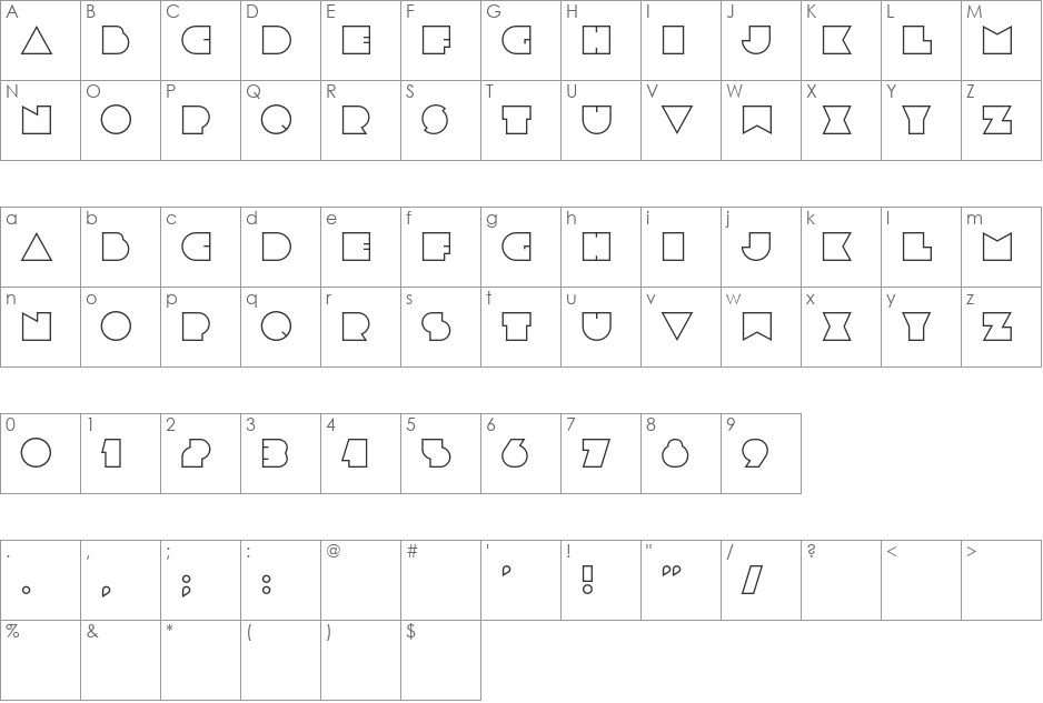 Dubtronic Inline font character map preview