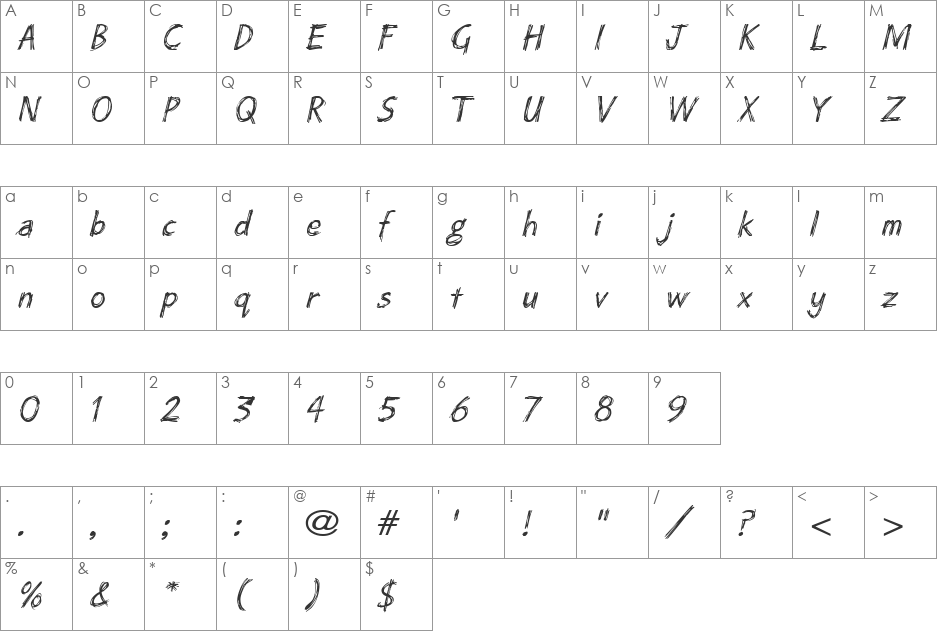 AMANI font character map preview