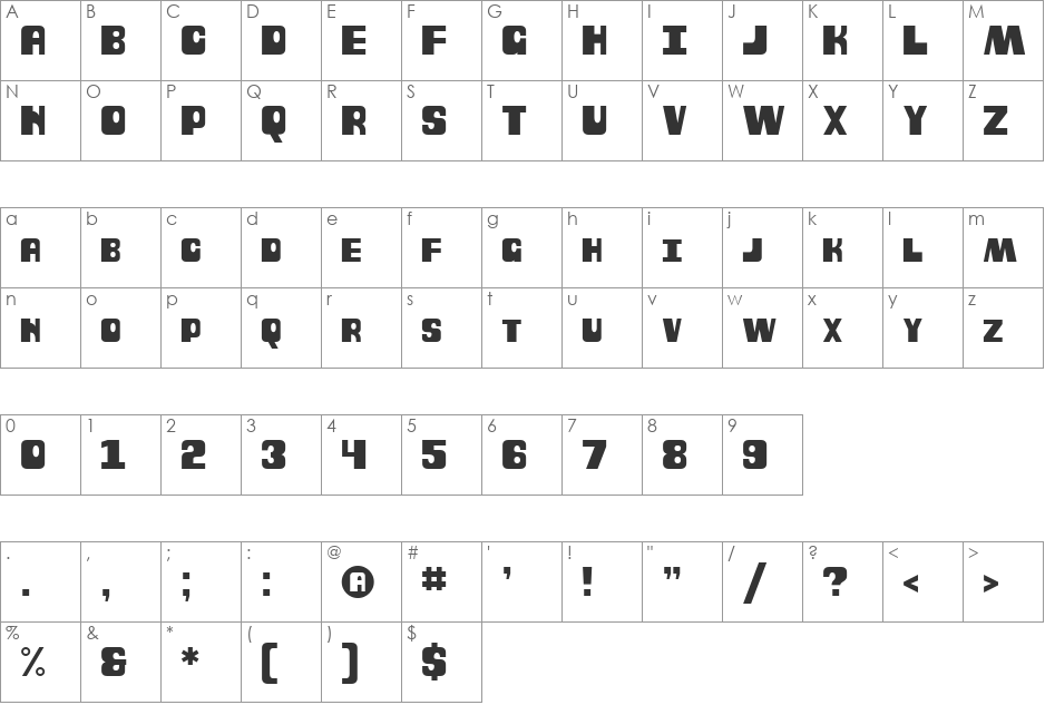 Duck Hunt font character map preview