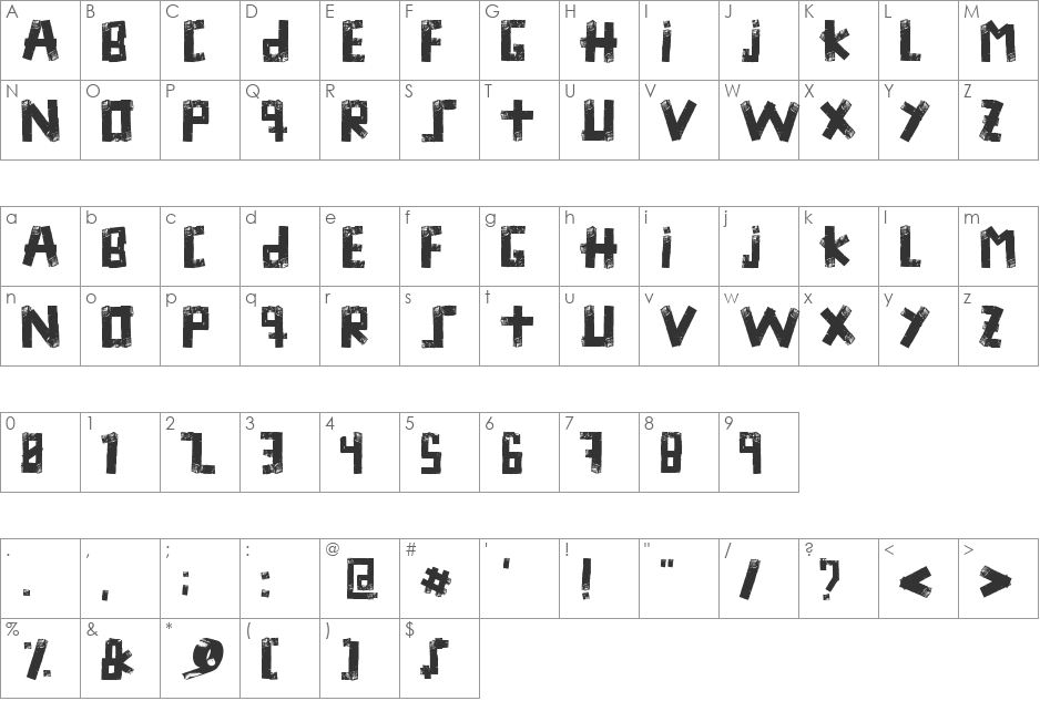 Duck Tape font character map preview